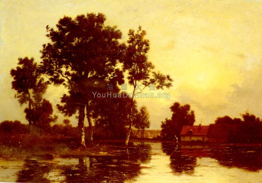Paysage De Riviere Au Crepuscule - 里昂·莱歇